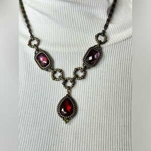 2028 Jewelry Red Purple Color Teardrop Pendant Rhinestone Necklace 18"